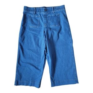 2XT SPANX Cropped Wide Leg Denim Jeans Blue 2X Tall Patch Pocket